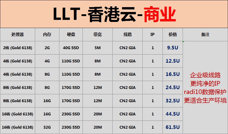 8核16G(Gold 6138)CN2 GIA（月租）